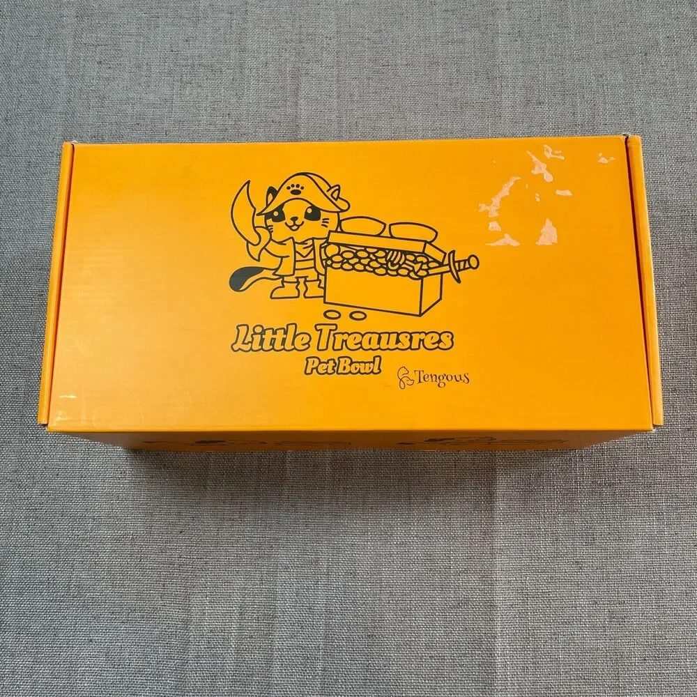 Little Treasures Pet Bowl by Tengous Raised Double Bowl White Plastic w/ Storage